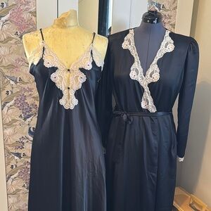 Vintage Black & Lace Peignoir Nightgown by Naughty & Nice Barbi Benton Intimates